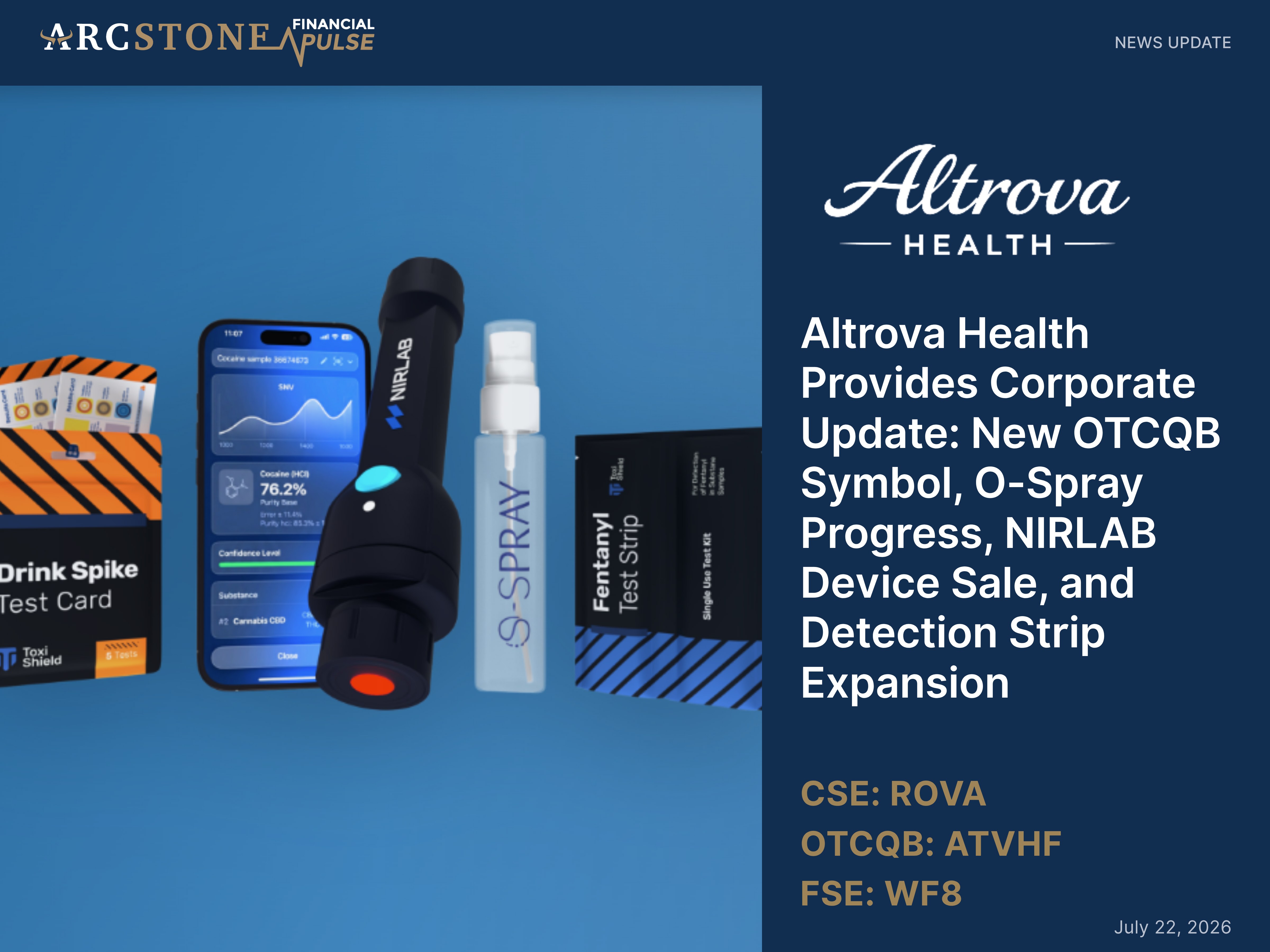 Altrova Health Provides Corporate Update: New OTCQB Symbol, O-Spray Progress, NIRLAB Device Sale, and Detection Strip Expansion