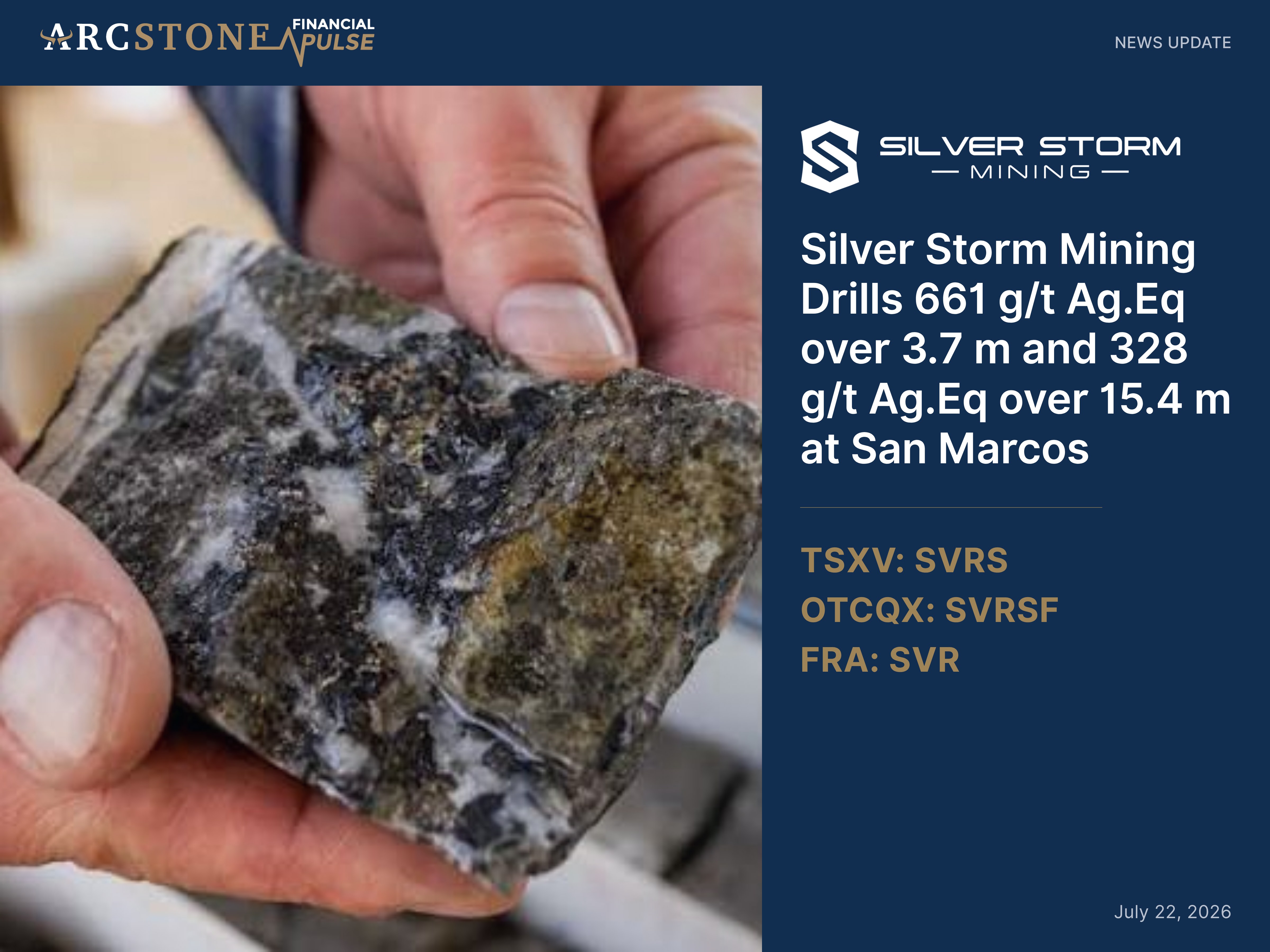 Silver Storm Mining Drills 661 g/t Ag.Eq over 3.7 m and 328 g/t Ag.Eq over 15.4 m at San Marcos