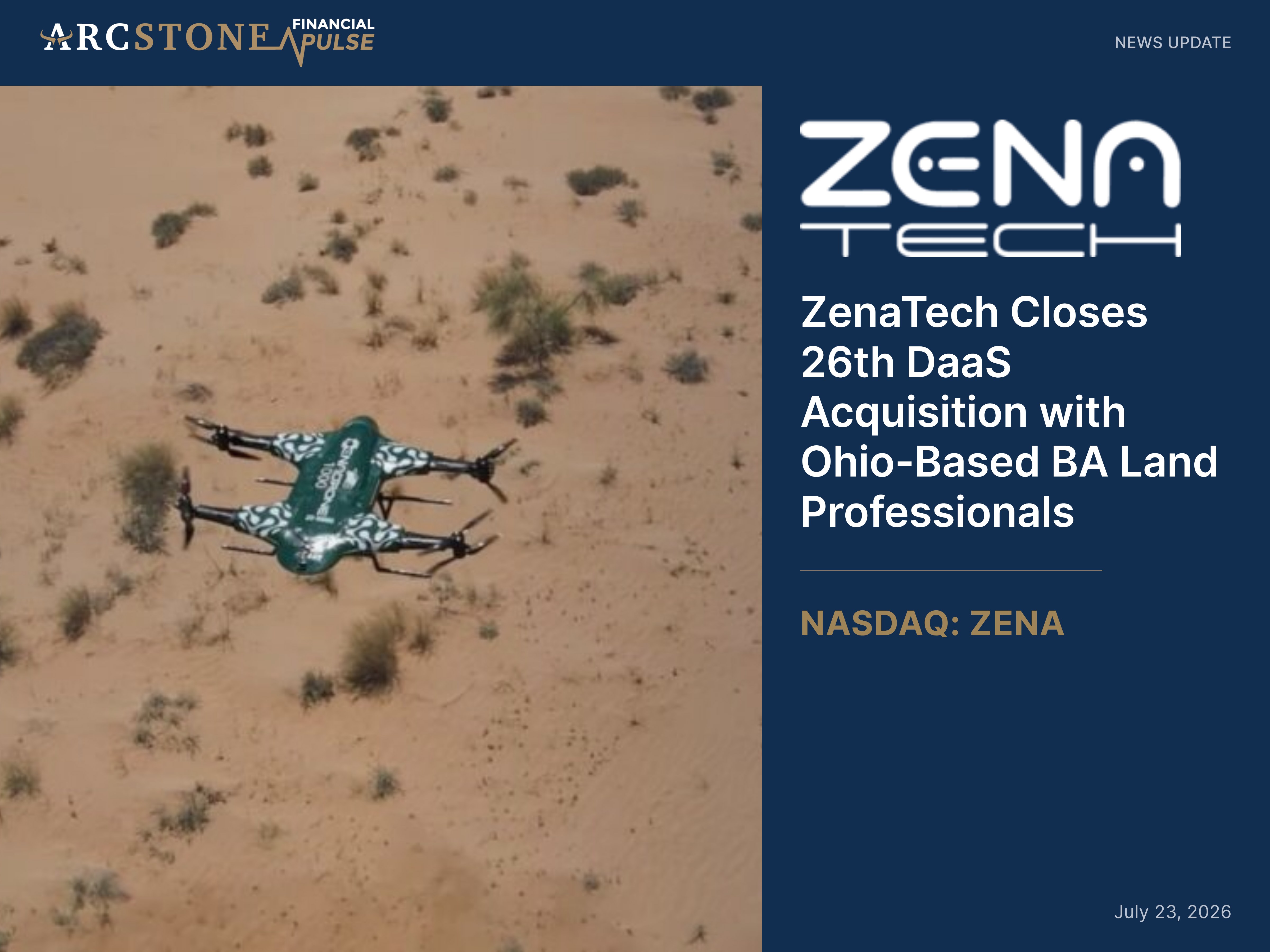 ZenaTech Closes 26th DaaS Acquisition with Ohio-Based BA Land Professionals