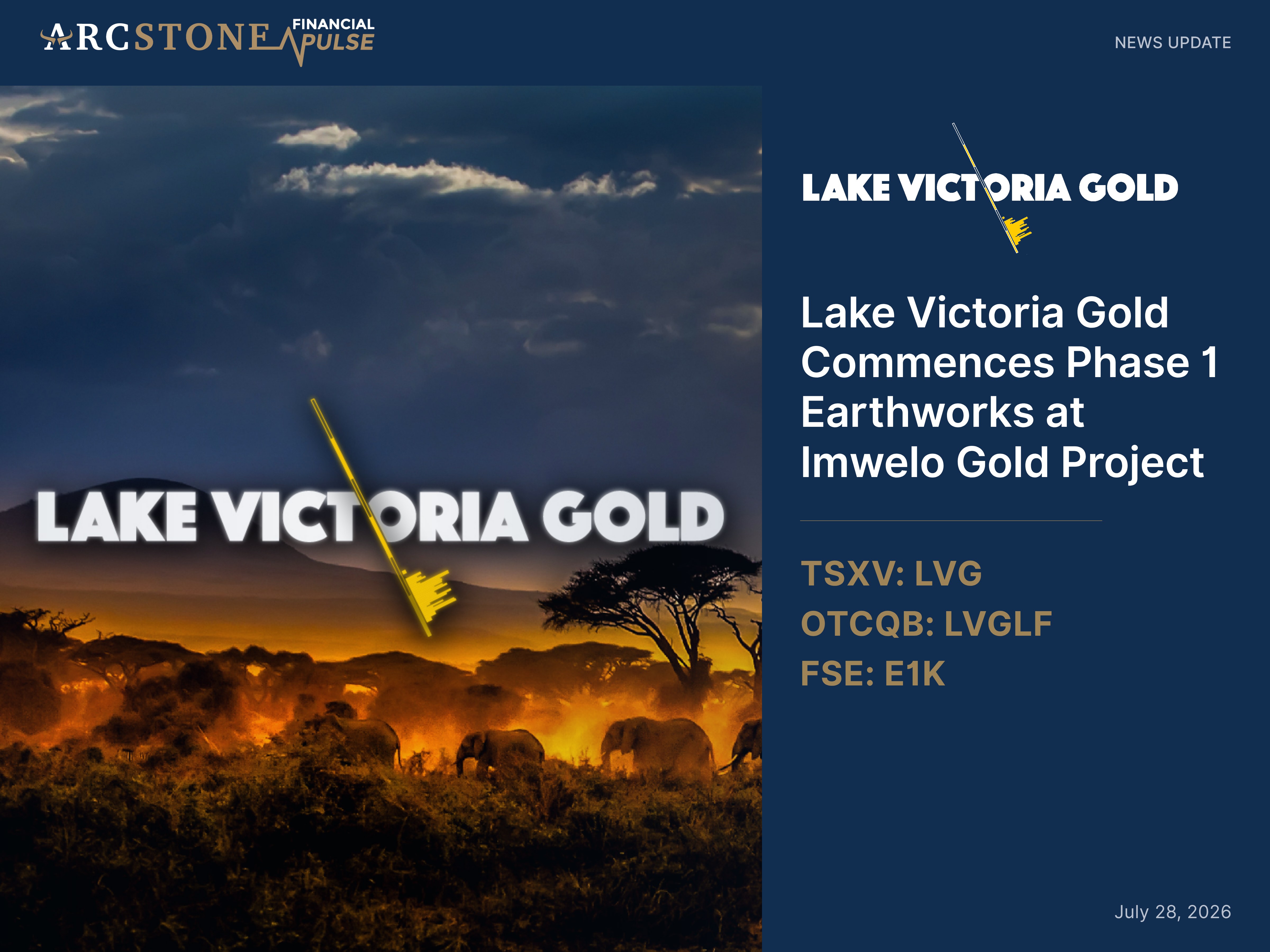 Lake Victoria Gold Commences Phase 1 Earthworks at Imwelo Gold Project