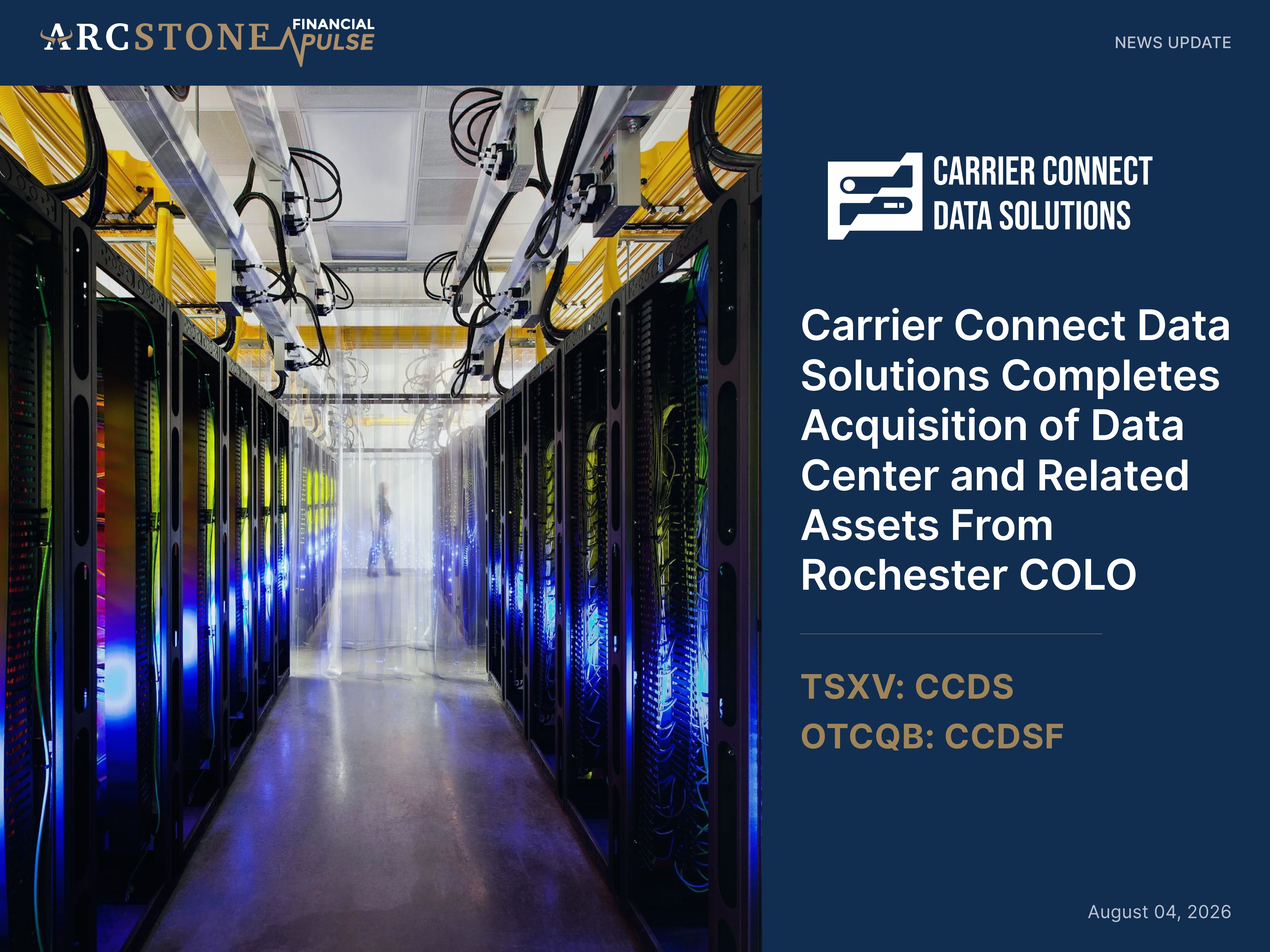 Carrier Connect Data Solutions Completes Acquisition of Data Center and Related Assets From Rochester COLO