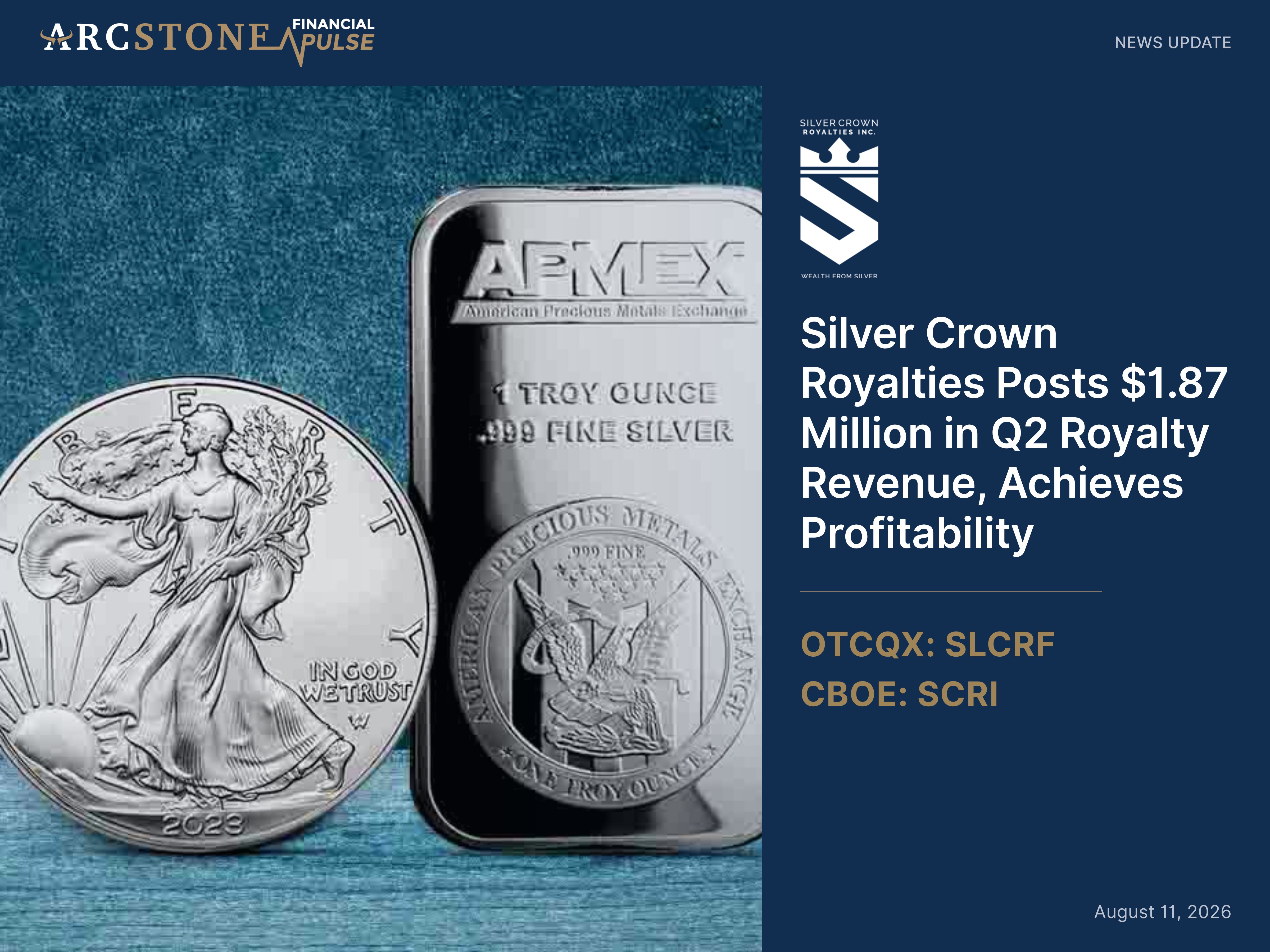 Silver Crown Royalties Posts $1.87 Million in Q2 Royalty Revenue, Achieves Profitability