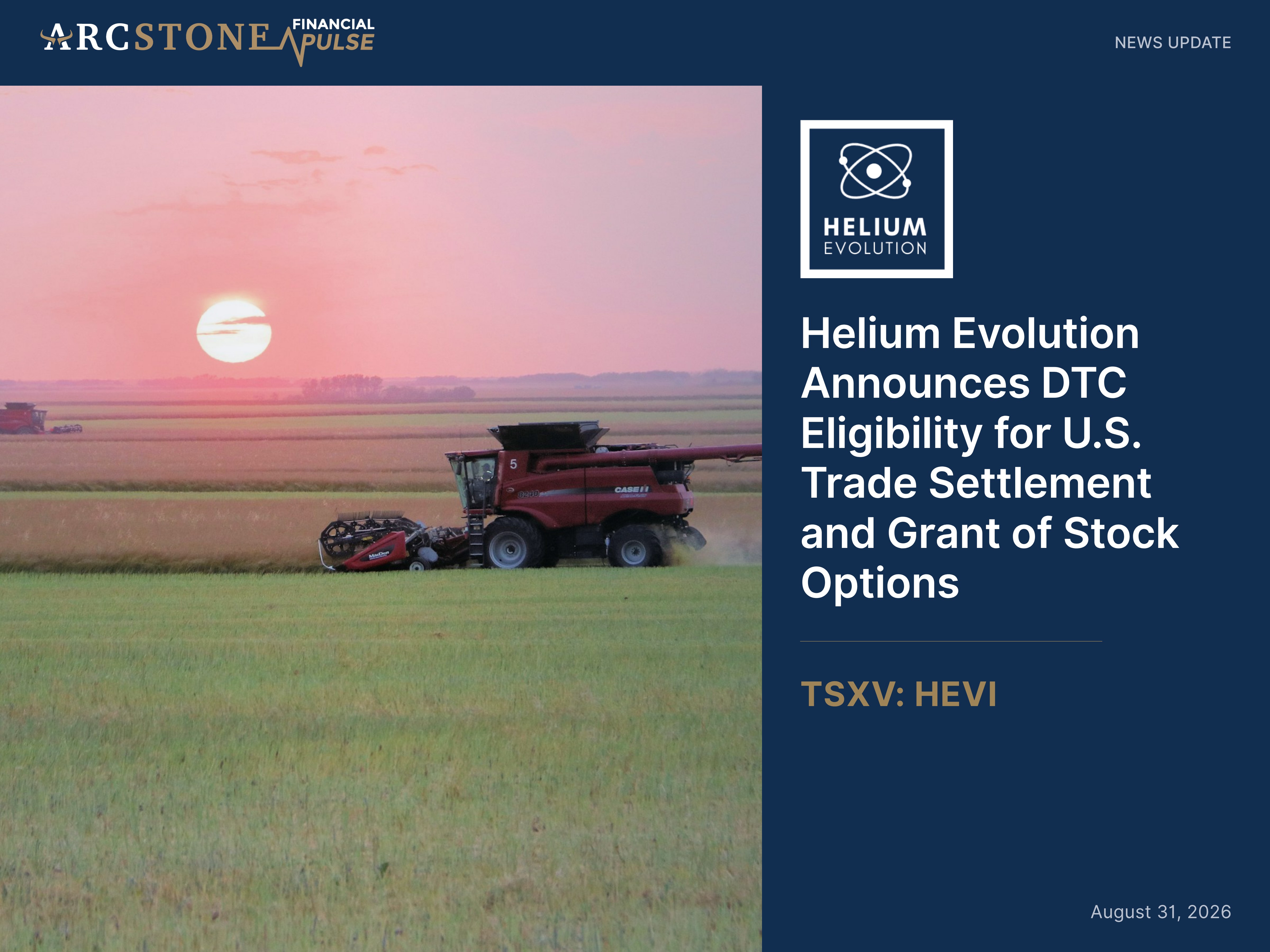 Helium Evolution Announces DTC Eligibility for U.S. Trade Settlement and Grant of Stock Options