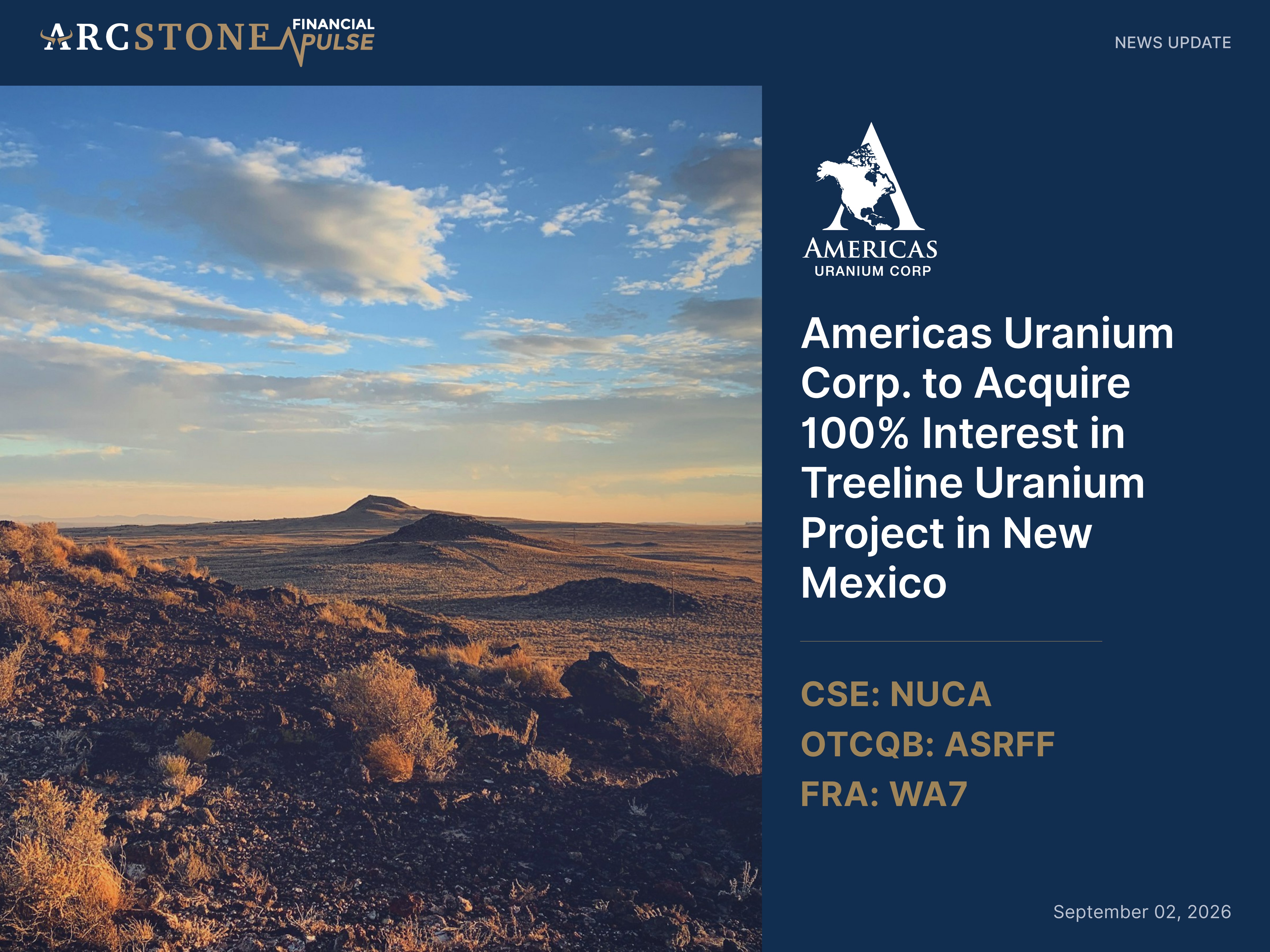 Americas Uranium Corp. to Acquire 100% Interest in Treeline Uranium Project in New Mexico