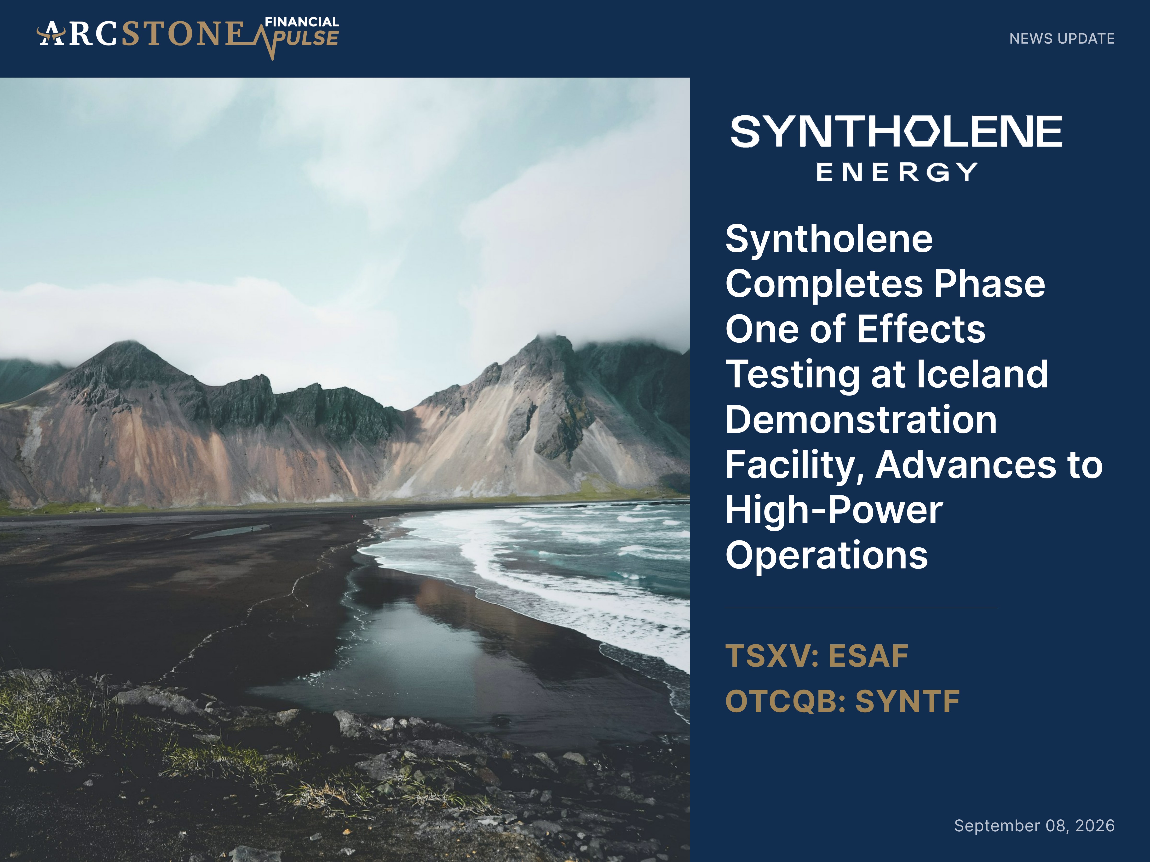 Syntholene Completes Phase One of Effects Testing at Iceland Demonstration Facility, Advances to High-Power Operations