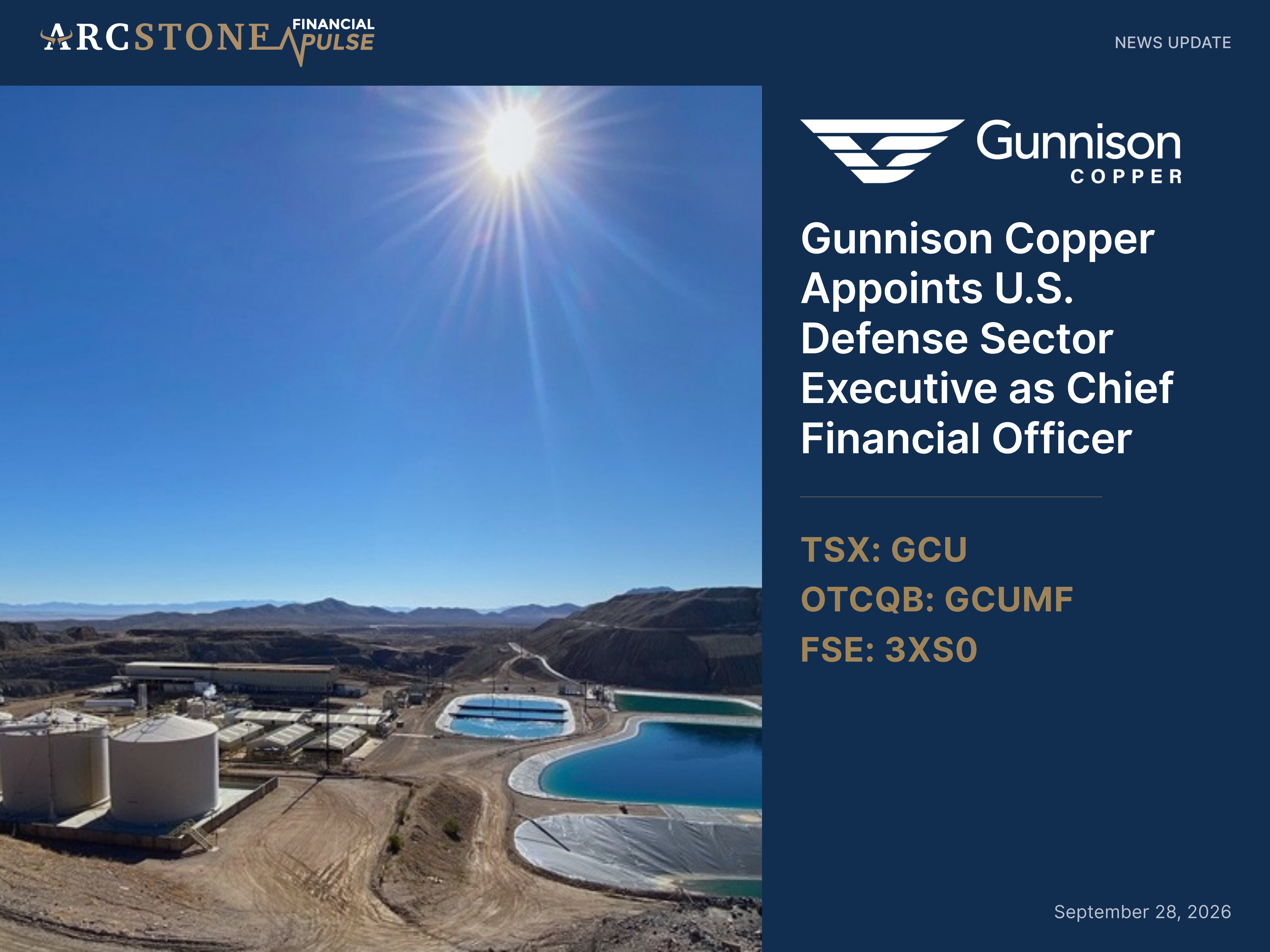 Gunnison Copper Appoints U.S. Defense Sector Executive as Chief Financial Officer