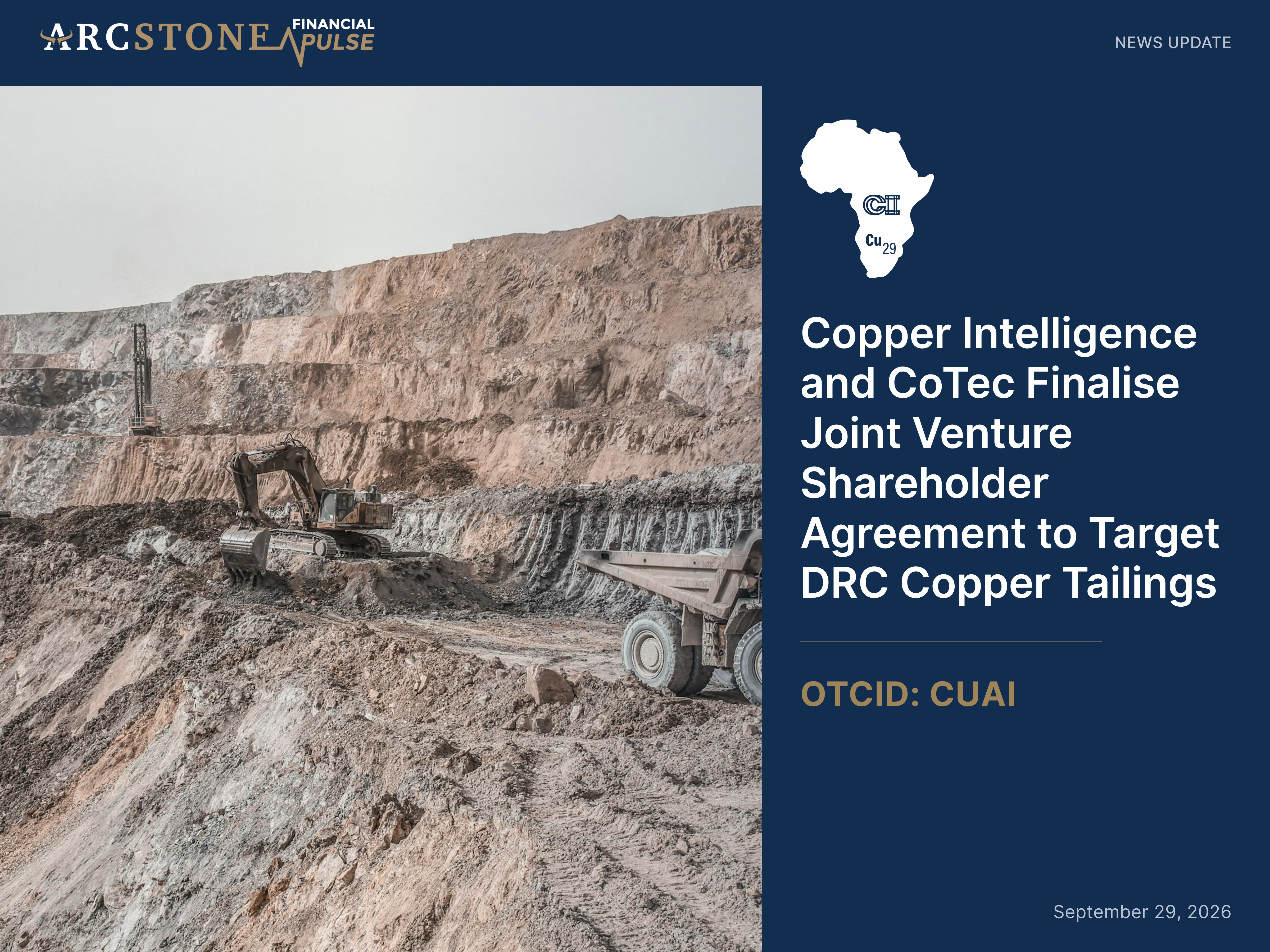 Copper Intelligence and CoTec Finalise Joint Venture Shareholder Agreement to Target DRC Copper Tailings