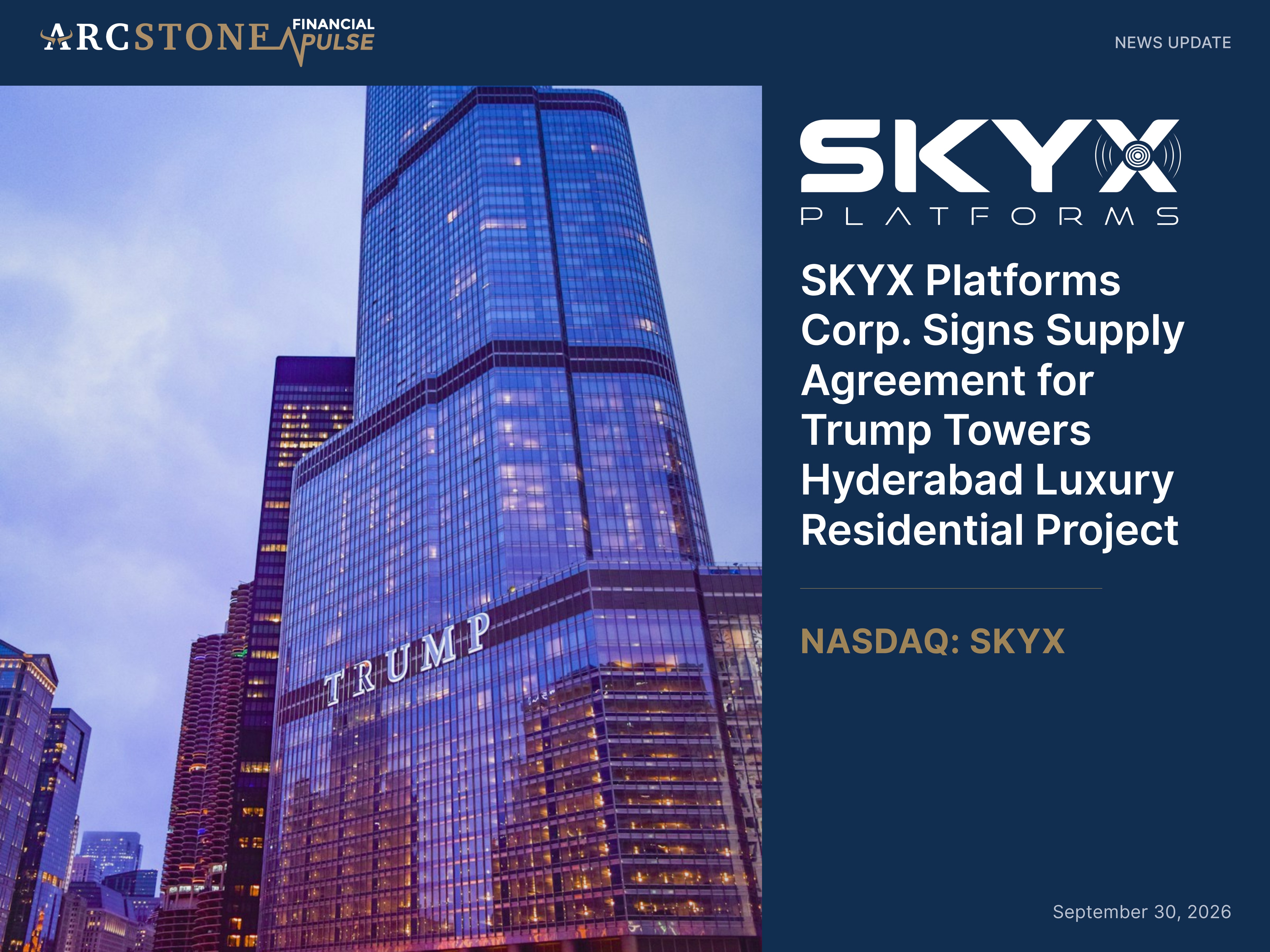 SKYX Platforms Corp. Signs Supply Agreement for Trump Towers Hyderabad Luxury Residential Project