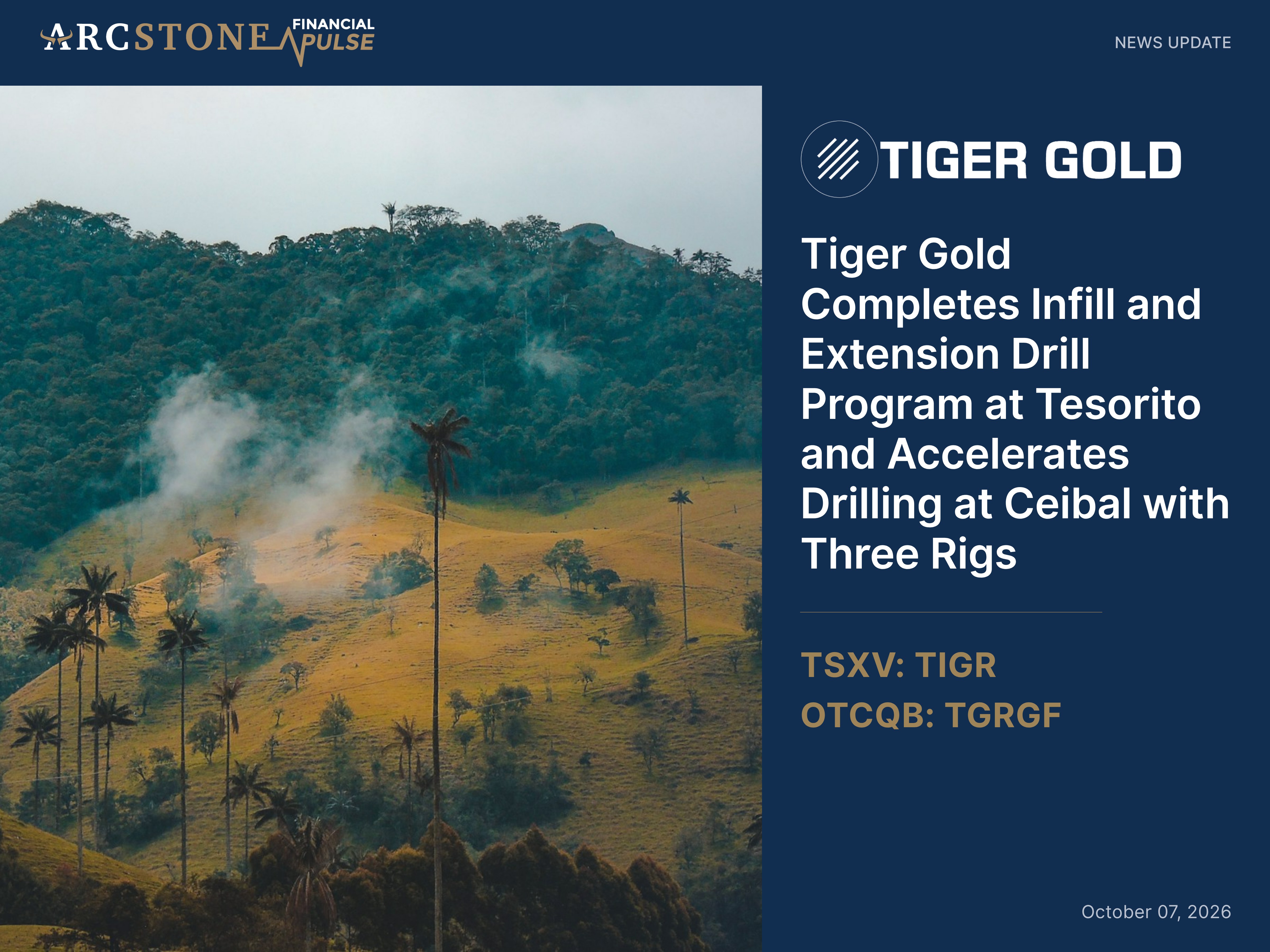 Tiger Gold Completes Infill and Extension Drill Program at Tesorito and Accelerates Drilling at Ceibal with Three Rigs