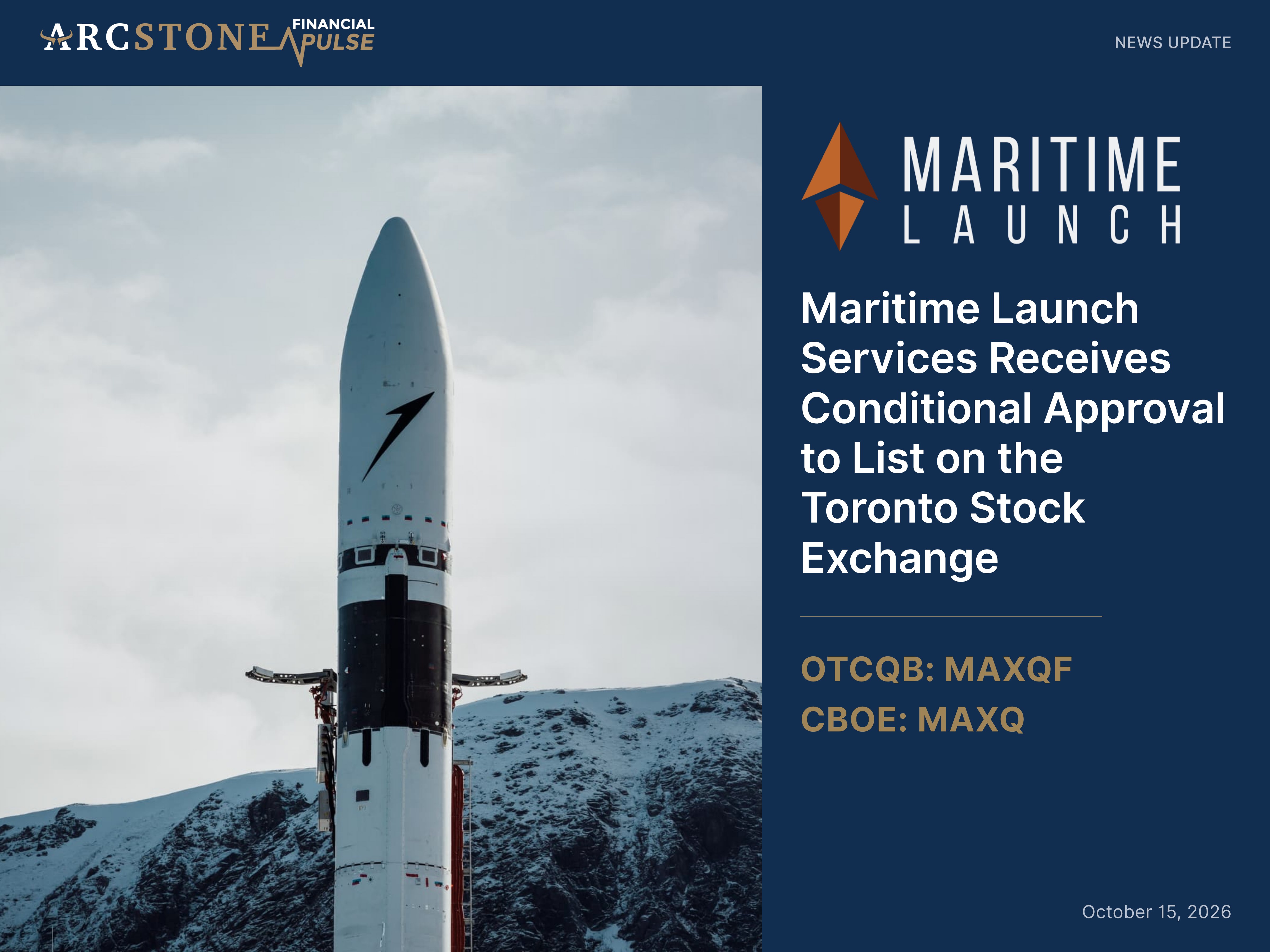 Maritime Launch Services Receives Conditional Approval to List on the Toronto Stock Exchange