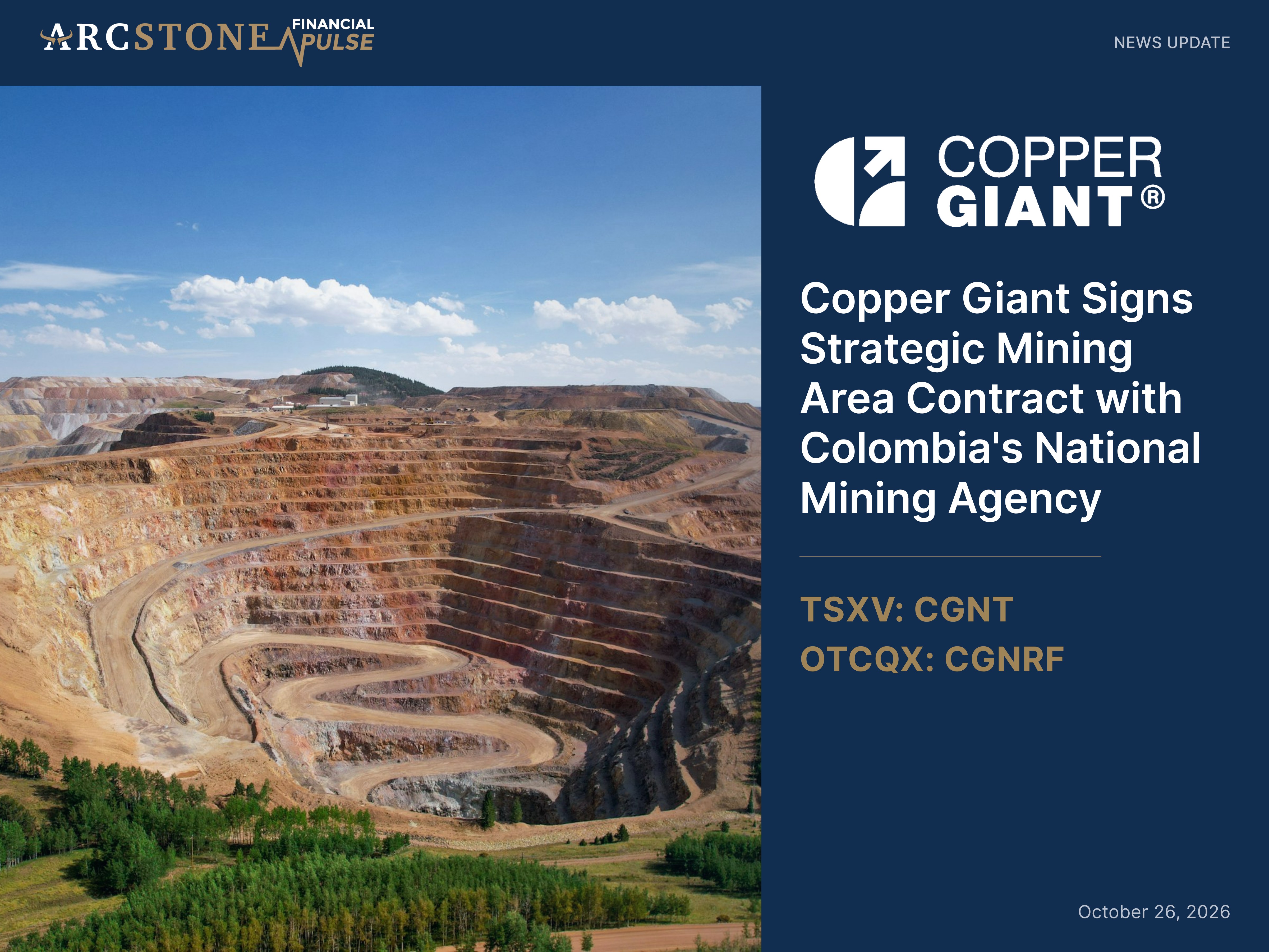 Copper Giant Signs Strategic Mining Area Contract with Colombia's National Mining Agency