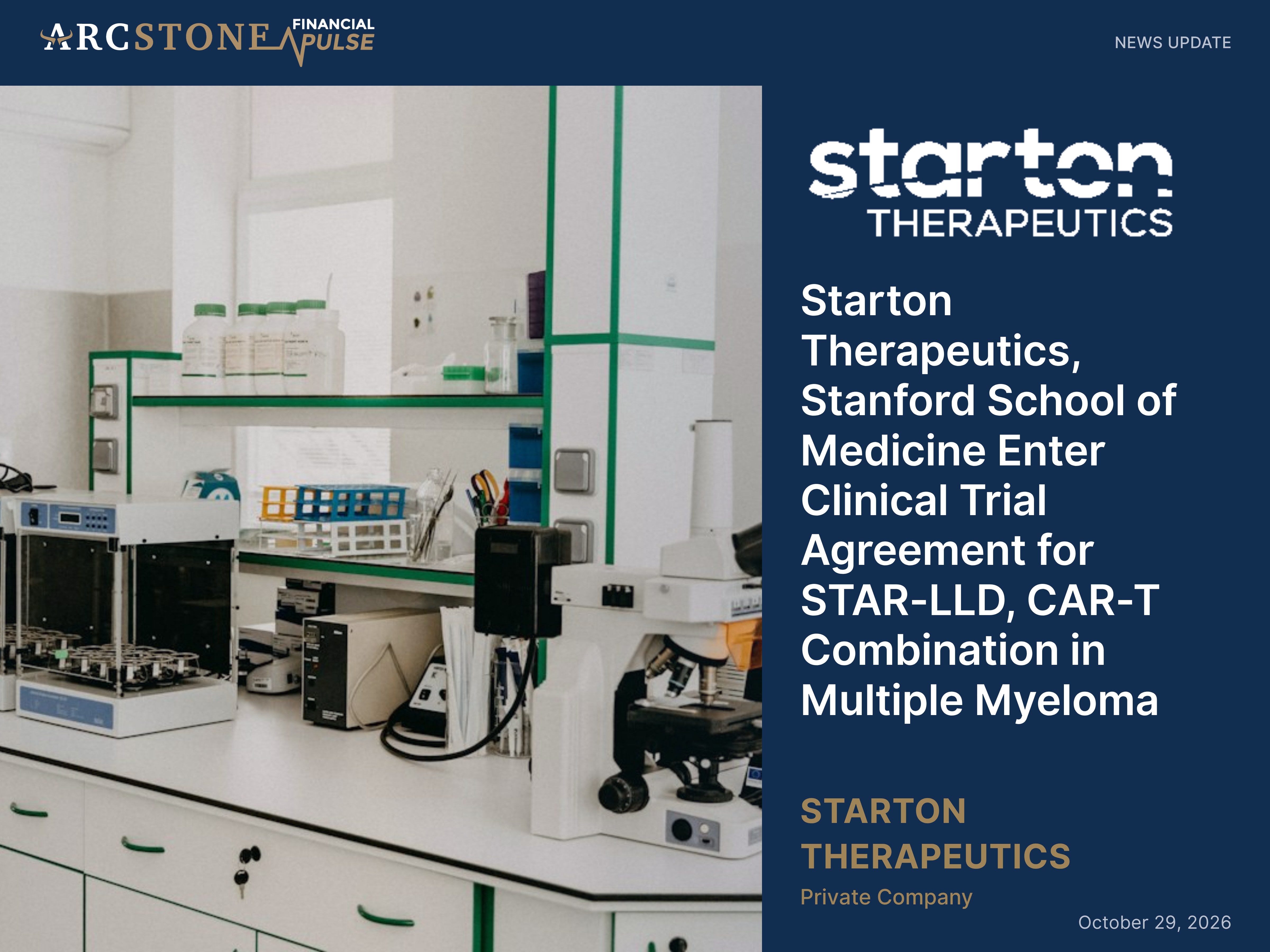 Starton Therapeutics, Stanford School of Medicine Enter Clinical Trial Agreement for STAR-LLD, CAR-T Combination in Multiple Myeloma